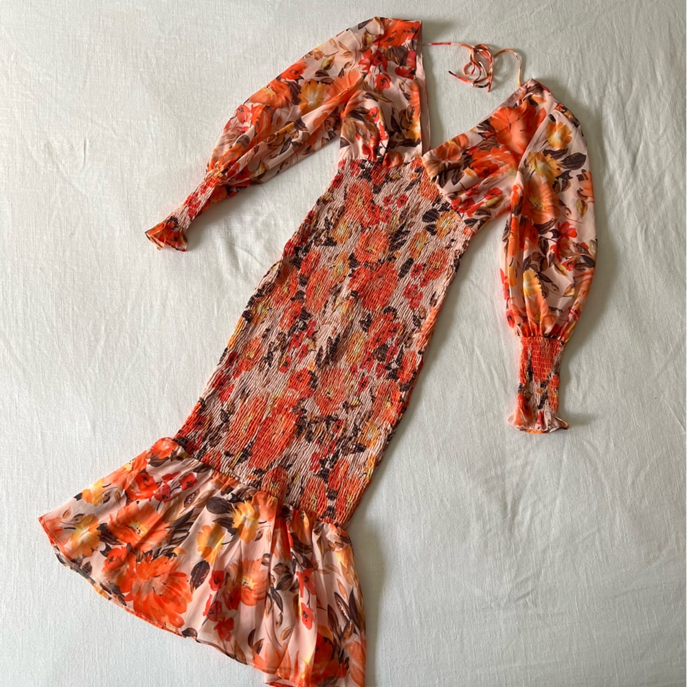 Hello Molly Floral Midi Dress - Orange and Red